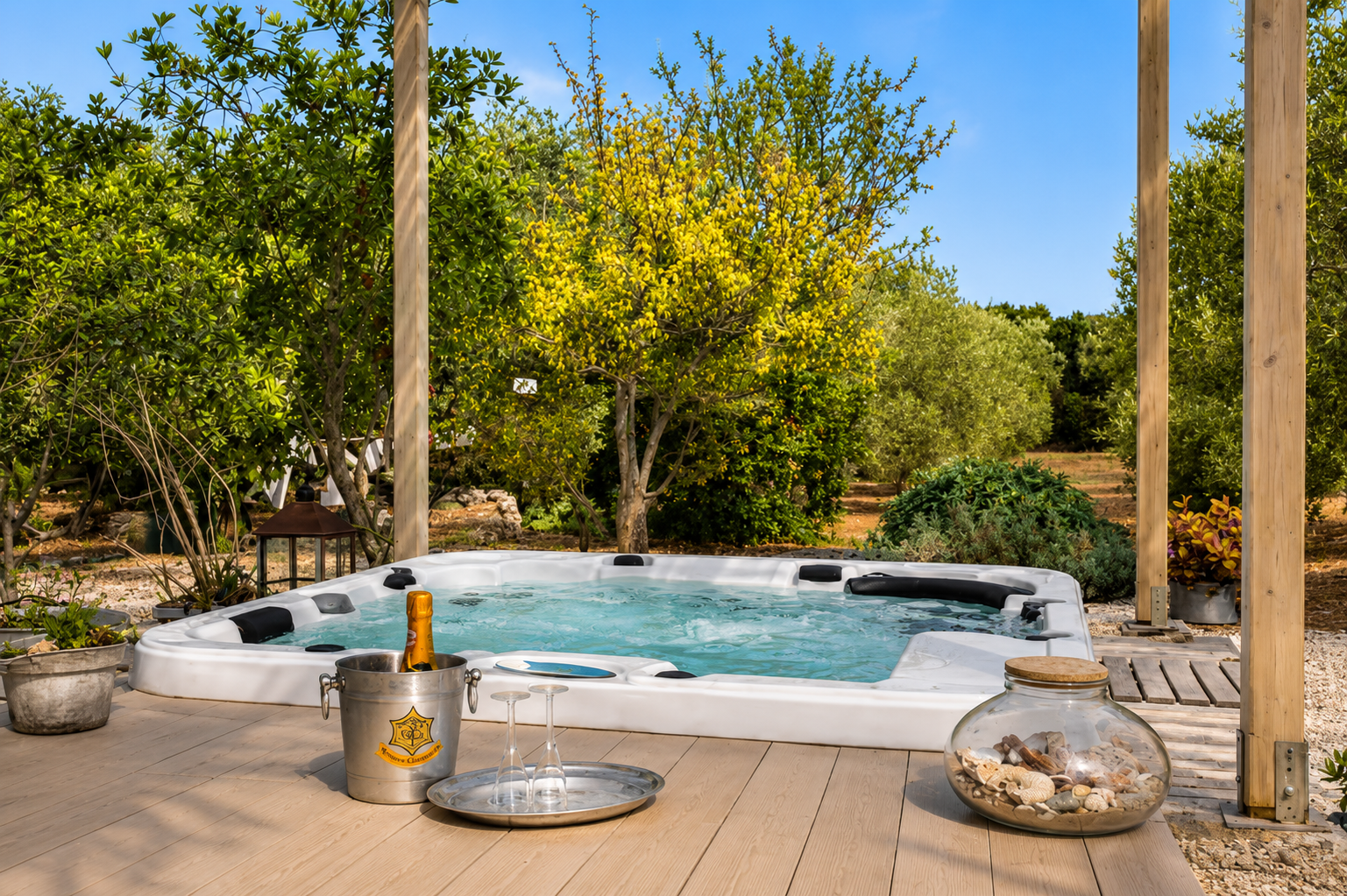 Jacuzzi terrace overlooking the olive grove